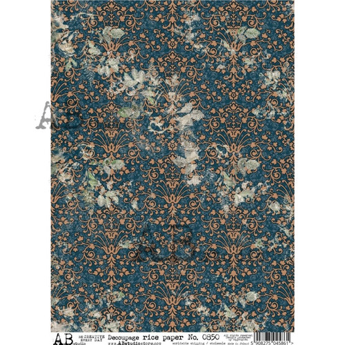 AB Studios Distressed Blue Damask Rice Paper A4 0850