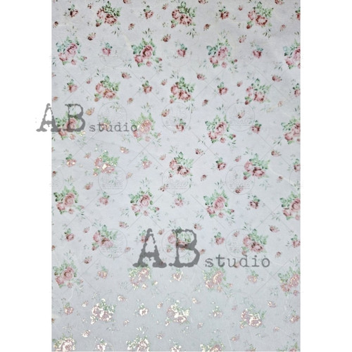AB Studios 0072 Soft Pink Gilded Roses A4 Decoupage Rice Paper