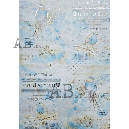 AB Studios 0022 Gilded Blue Birds A4 Decoupage Rice Paper