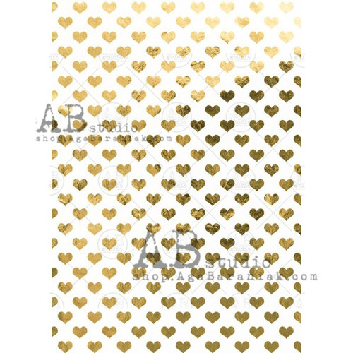 AB Studios Gilded Gold Hearts A4 Decoupage Rice Paper