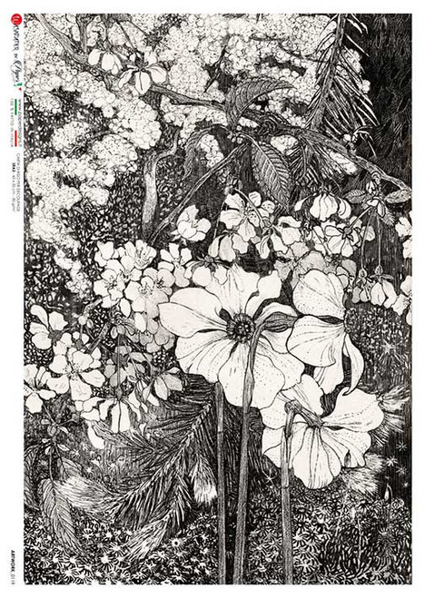 Paper Designs 0119 Floral Etching Illustration A4 Decoupage Rice Paper