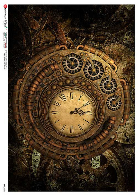 Paper Designs 0038 Large Steampunk Timepiece A4 Decoupage Rice Paper