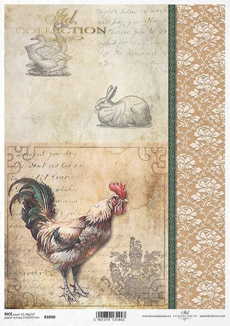 ITD Collection Rooster Bunny and Duck A3 Decoupage Rice Paper