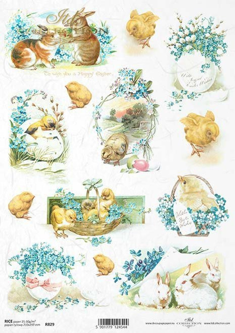 ITD Collection Easter Chicks and Forget Me Nots A3 Decoupage Rice Paper