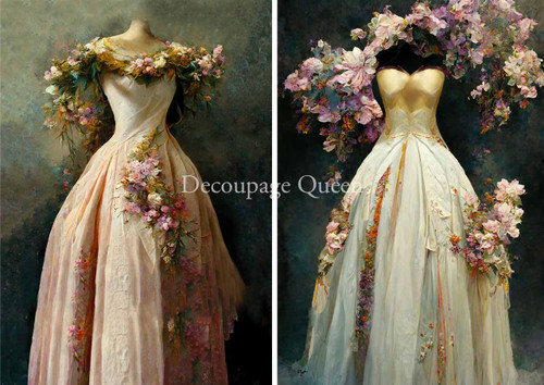 Decoupage Queen Spring Gowns (AI Assisted) A3 Rice Paper