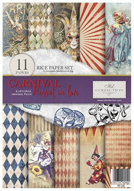 ITD Collection Rice Paper Pack of 11 A4 Carnival Circus Pierrot in love