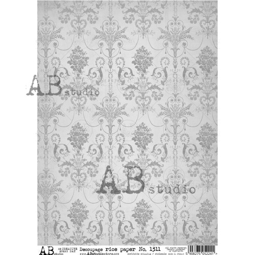 AB Studios Vintage Gray and White Pattern A4 Rice Paper