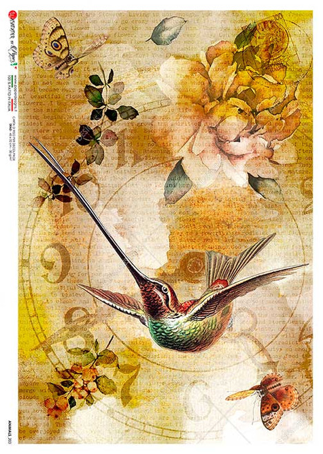 Paper Designs Rice Paper Golden Hummingbird Animals 0203 A4 Rice Paper