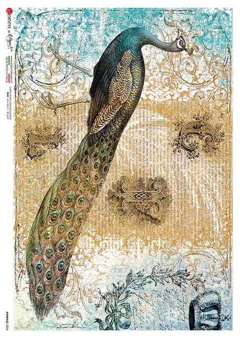 Paper Designs Rice Paper Elegant Peacock Animals 0204 A3 Rice Paper