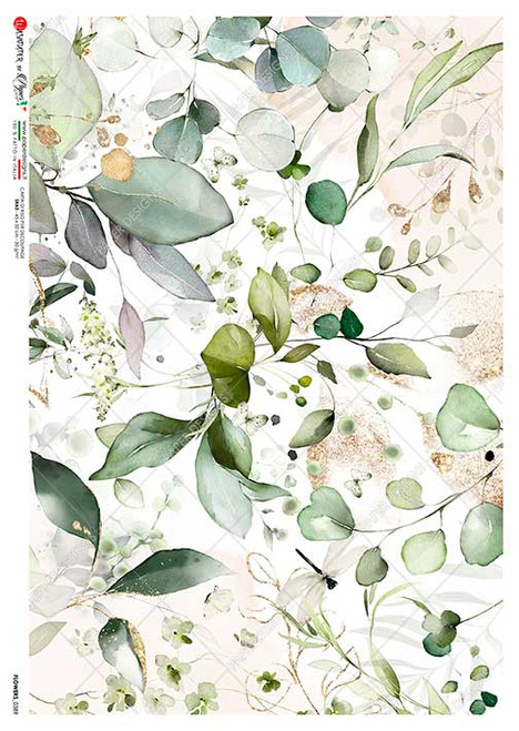 Paper Designs Rice Paper Fresh Leaves Flower 0387 A3 Rice Paper