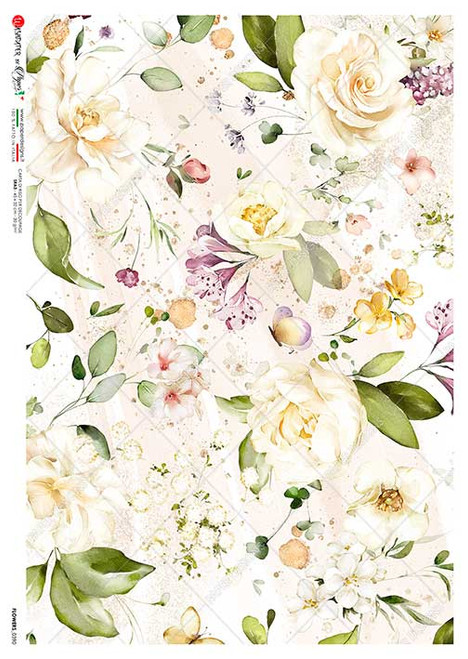 Paper Designs Rice Paper White Flowers Flower 0390 A4 Rice Paper