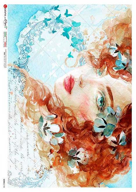 Paper Designs Rice Paper Watercolor Portrait with Red Hair - Scenes 0152 A3 Rice Paper