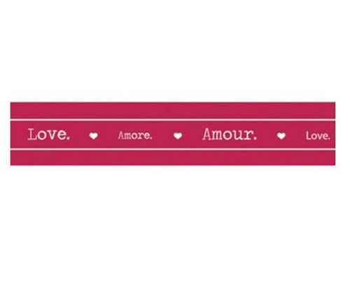 Stamperia Printed Ribbon - Printed Love Words on Red Background