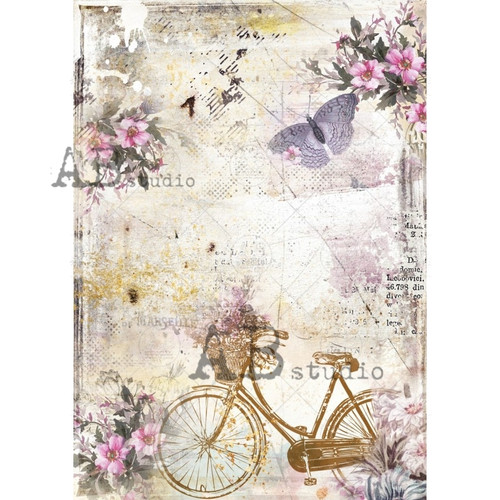 AB Studios Floral Romantic Bicycle A4 Rice Paper