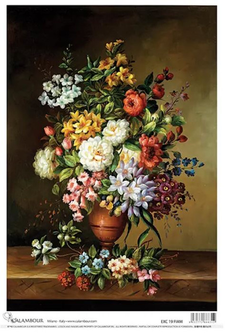 Calambour Flemish Oil Painting Flowers in Vase A3 Rice Paper