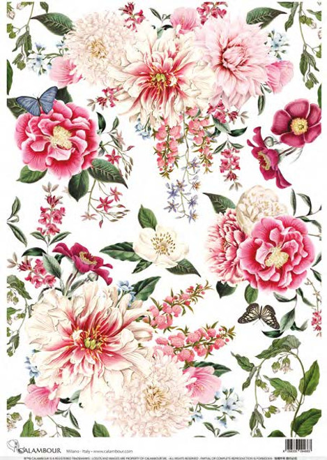 Calambour Pink and White Floral Pattern 2 A3 Rice Paper