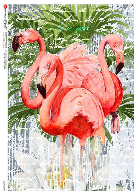 Paper Designs Three Pink Flamingos A3 Rice Paper