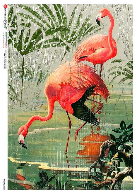 Paper Designs Two Pink Flamingos at the Pond A3 Rice Paper