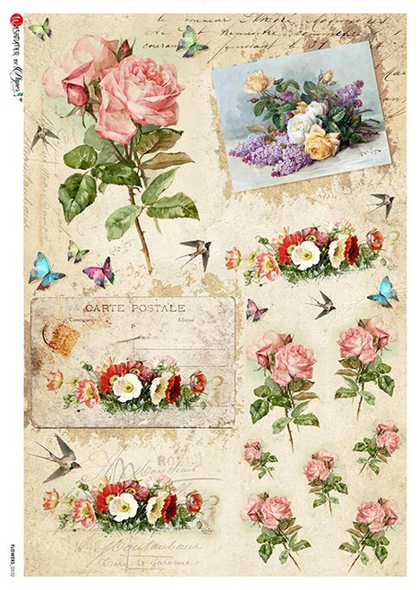 Paper Designs Rose Carte Postale A4 Rice Paper