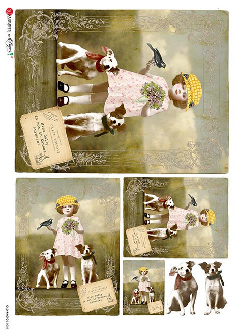 Paper Designs Girl with Her Puppies A3 Rice Paper