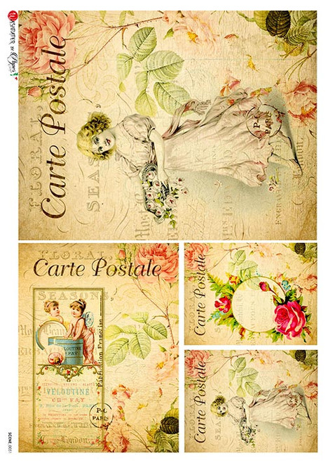 Paper Designs Carte Postal Seasons Girl with Basket A3 Rice Paper