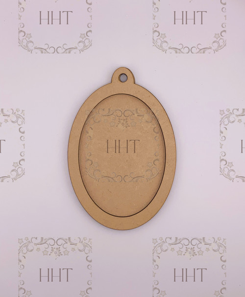 MDF Ornament w/ Oval Overlay Frame, 2 pieces