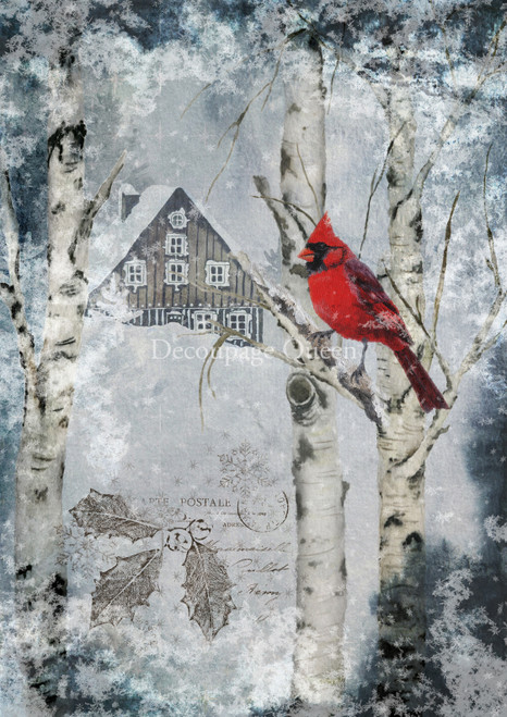 Decoupage Queen Winter Cardinal A4 Rice Paper