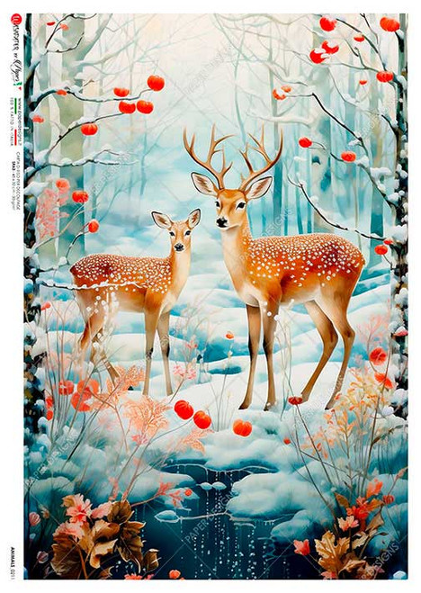 Paper Designs Buck and Deer Winter Scene A3 Rice Paper