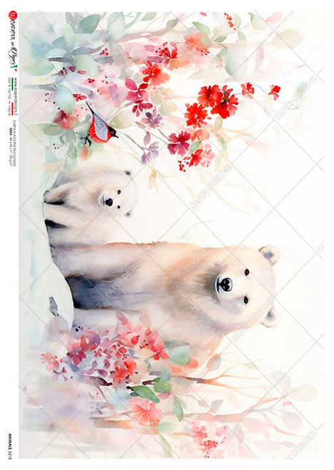 Paper Designs Mother and Baby Polar Bears A2 Rice Paper