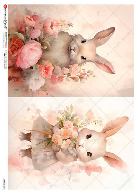 Paper Designs Two Floral Bunnies A0 Rice Paper