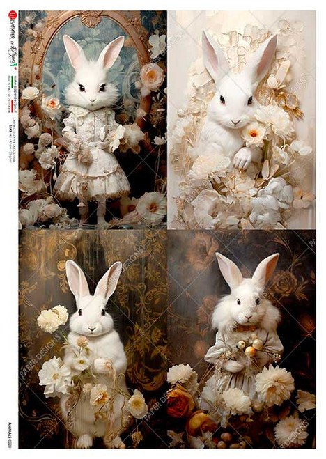 Paper Designs Four Victorian Bunny Portraits A3 Rice Paper