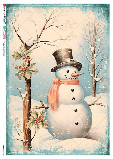 Paper Designs Snowman in Falling Snow A4 Rice Paper