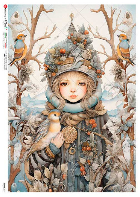 Paper Designs Girl in the Woods with Forest Friends A3 Rice Paper