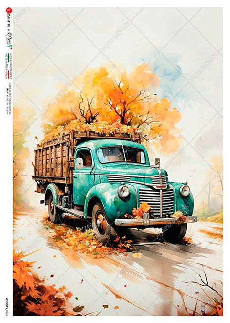 Paper Designs Teal Autumn Truck A0 Rice Paper