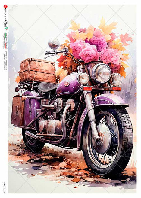 Paper Designs Purple Floral Motorcycle A2 Rice Paper