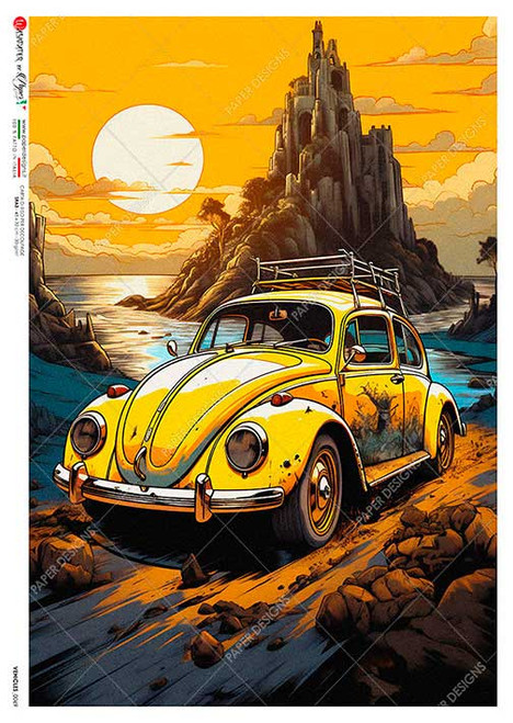 Paper Designs Yellow Volkswagon Beetle A2 Rice Paper
