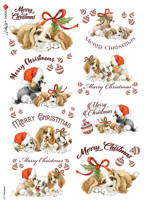 Paper Designs Festive Christmas Puppies Rice Paper