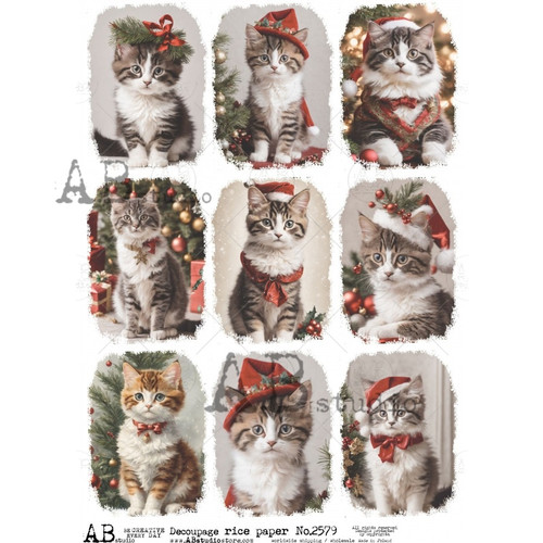 AB Studios Nine Pack Christmas Kittens A4 Rice Paper