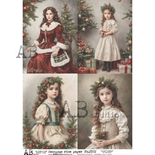 AB Studios Four Pack Victorial Girls Christmas A4 Rice Paper