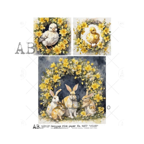 AB Studios Wreath Framed Easter Chicks and Bunnies A4 Rice Paper