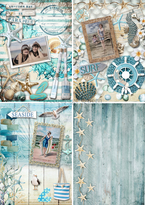 Decoupage Queen Seaside Four Pack A4 Rice Paper