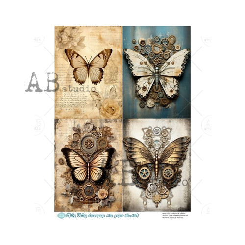 AB Studios Four Pack Rustic Butterflies A4 Rice Paper