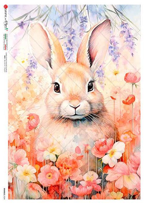 Paper Designs Lavender Florals Bunny Portrait A3 Rice Paper