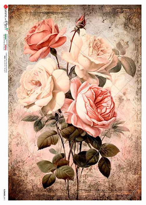 Paper Designs Vintage Pink and White Rose Bouquet A3 Rice Paper
