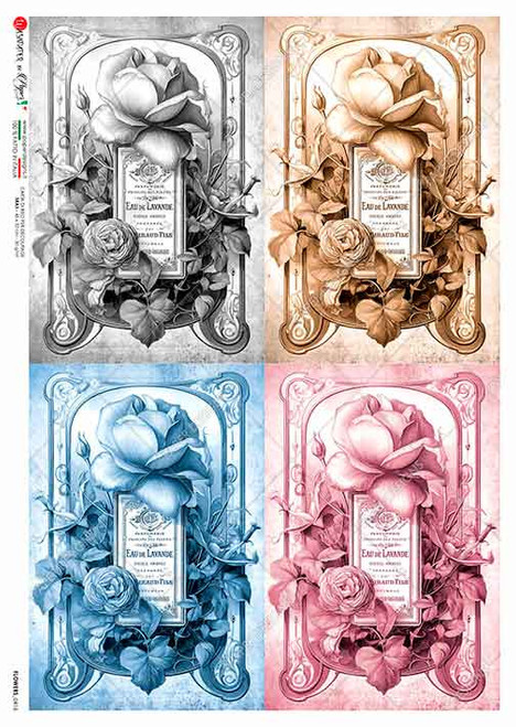 Paper Designs Rose with Nouveau Label Four Pack A4 Rice Paper