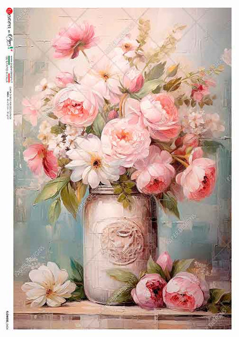 Paper Designs Pink Bouquet Mason Jar A2 Rice Paper