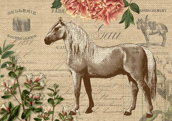 Decoupage Queen Vintage Burlap Horse (Retiring) A4 Rice Paper