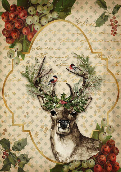 Decoupage Queen Christmas Reindeer A3 Rice Paper