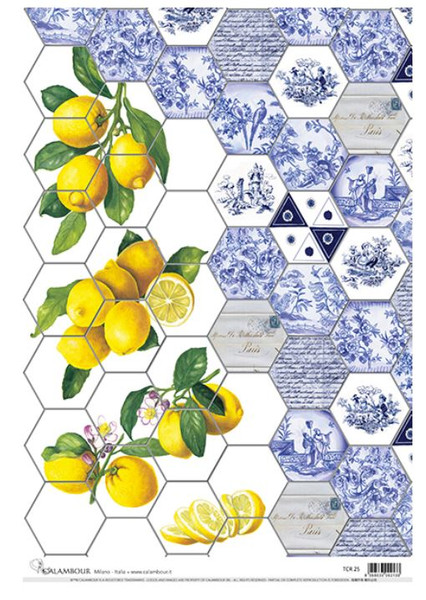 Calambour TCR 25 Blue Tiles and Lemons A3 Rice Paper