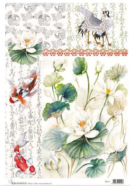 Calambour TCR 21 Japanese Flowers A3 Decoupage Rice Paper